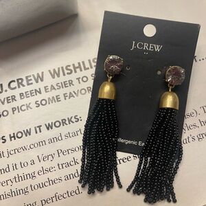 J. Crew Black and Gold Beaded Tassel Earrings